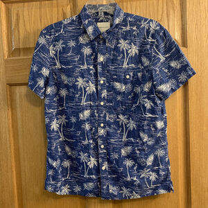 American Eagle AE Men’s Size M Blue Tropical Button Down SS Shirt Flamingo Palm
